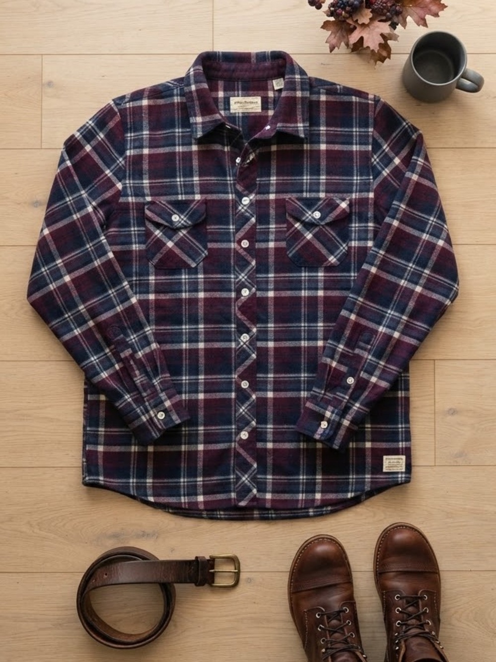 Weatherproof Men's Navy and Burgundy Plaid flannel button up Shirt Jacket